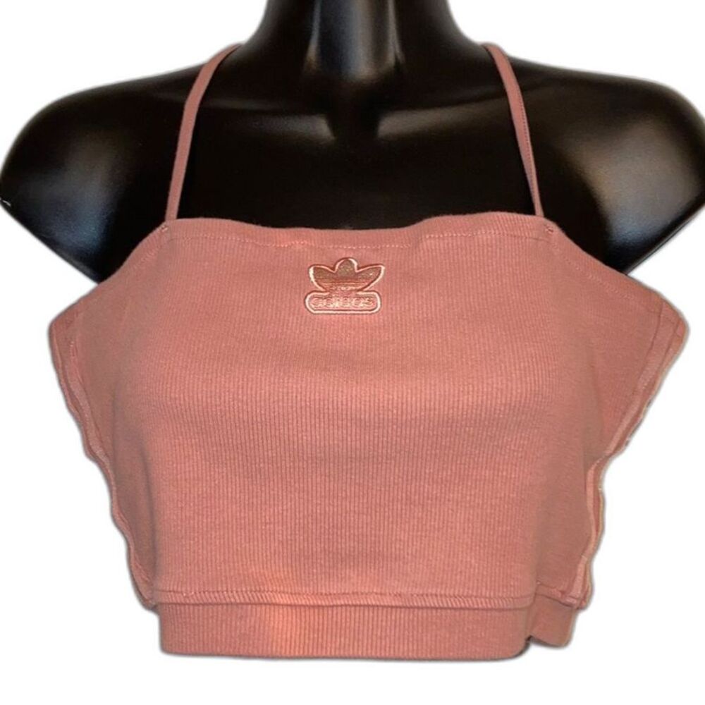 ADIDAS Ribbed Crop Spaghetti Straps Red Bralette Pink Tank Top Womens Medium